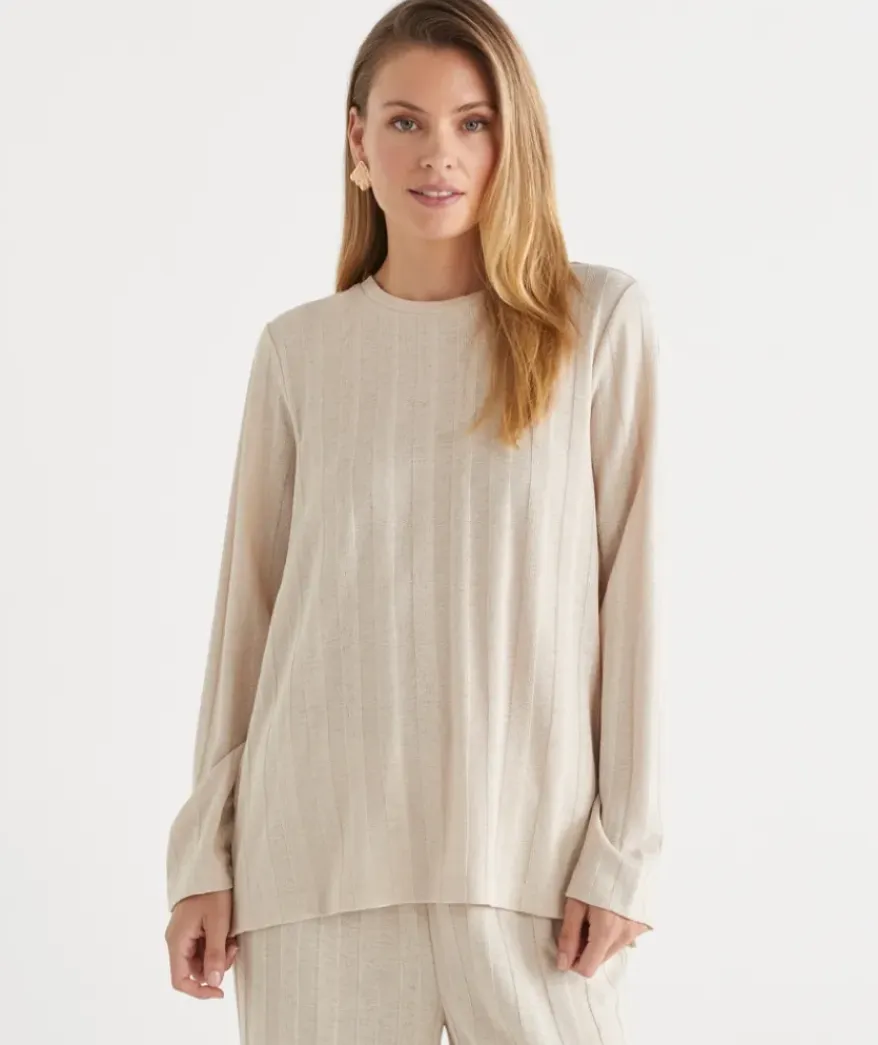 Self-Stripe Long Sleeve Knit Top