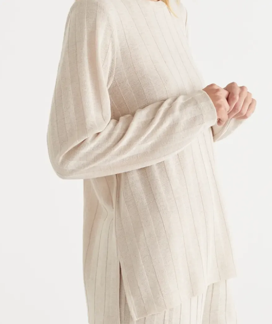 Self-Stripe Long Sleeve Knit Top