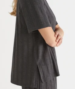 Self-Stripe Short Sleeve Top