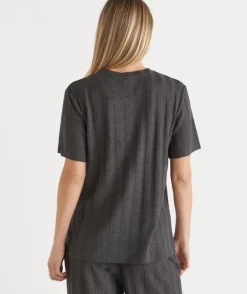 Self-Stripe Short Sleeve Top