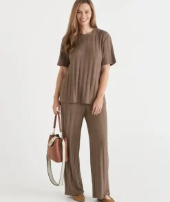 Self-Stripe Straight Leg Knit Pant