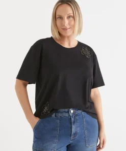 Sequin Flower Embellished T-Shirt