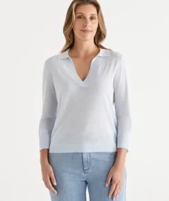 Sequin Knit Polo Top