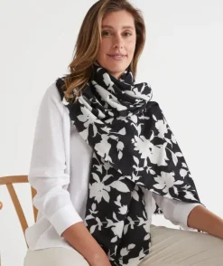 Shadow Floral Scarf - Navy