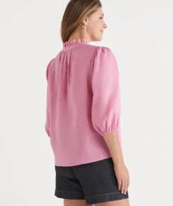 Shirred Shoulder 3/4 Sleeve Top