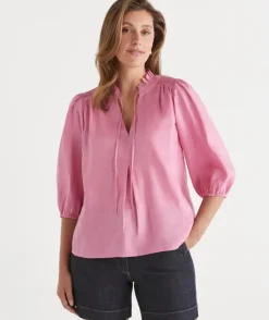 Shirred Shoulder 3/4 Sleeve Top