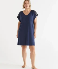 Short Sleeve Navy Lace Nightie