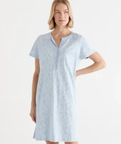 Short Sleeve Paisley Placket Nightie
