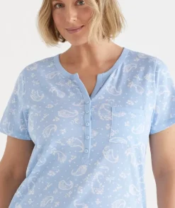 Short Sleeve Paisley Placket Nightie