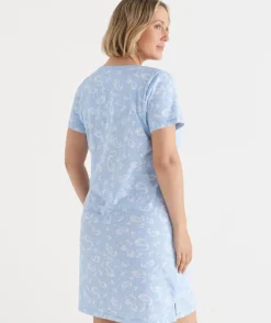 Short Sleeve Paisley Placket Nightie