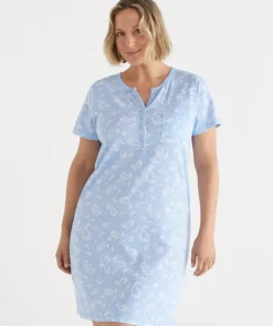Short Sleeve Paisley Placket Nightie