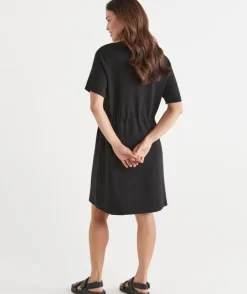 Short Sleeve Stretch Jersey Dress - Black