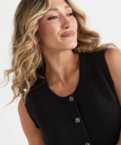 Sleeveless Knit Button Dress