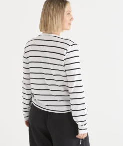 Slub Stripe Long Sleeve Ruched Top