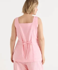 Square Neck Button Up Vest - Pink
