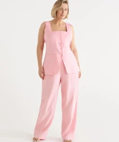 Square Neck Button Up Vest - Pink