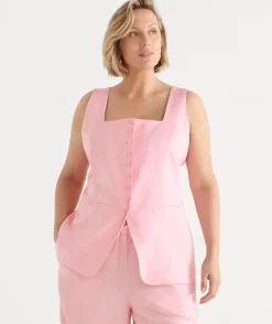 Square Neck Button Up Vest - Pink
