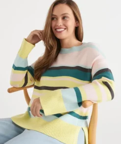 Stripe Crew Neck Rib Detail Jumper