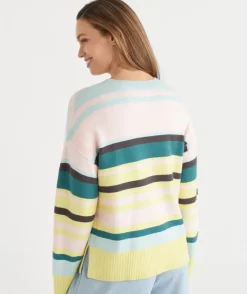 Stripe Crew Neck Rib Detail Jumper