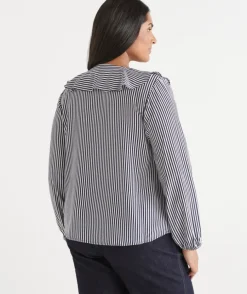 Stripe Frill Detail Long Sleeve Blouse