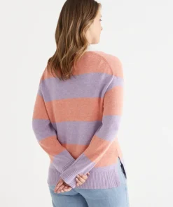 Stripe Knit Rugby Polo Jumper - Lilac