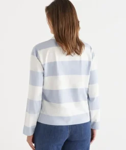 Stripe Long Sleeve Polo Rugby Top - Blue