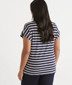 Stripe Mock Neck Short Sleeve Tee - Ink