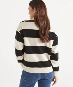 Stripe Rugby Button Jumper - Black/Natural