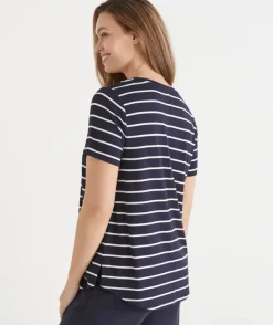 Stripe Seam Detail Curve Hem Tee