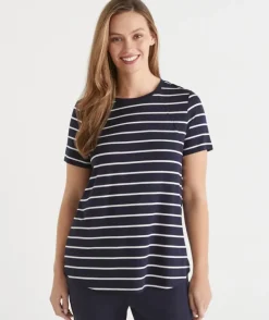Stripe Seam Detail Curve Hem Tee