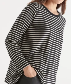 Stripe Swing Long Sleeve Top - Black/Natural