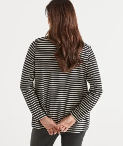 Stripe Swing Long Sleeve Top - Black/Natural