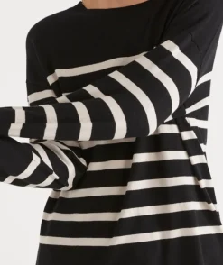 Striped Crew Neck Knit Jumper - Black/Natural