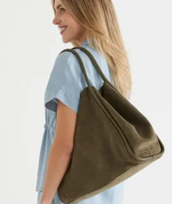 Summer Faux Suede Tote Bag - Khaki