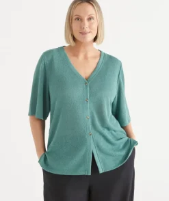 Textured Button Up Short Sleeve Top