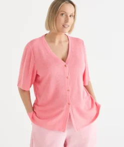 Textured Button Up Short Sleeve Top