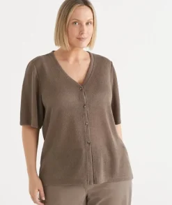 Textured Button Up Short Sleeve Top