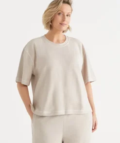 Textured Contrast Stitch Short Sleeve Top
