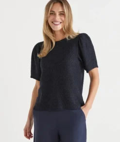 Textured Puff Short Sleeve Top - Parchment