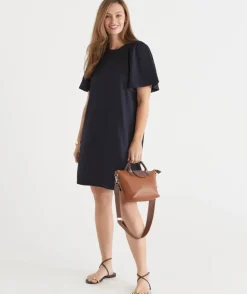 Textured Short Sleeve Flutter Dress