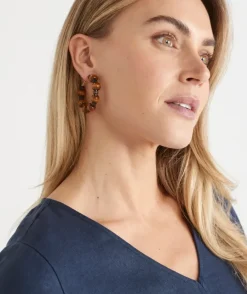 Tonal Wooden Beaded Hoop Earrings