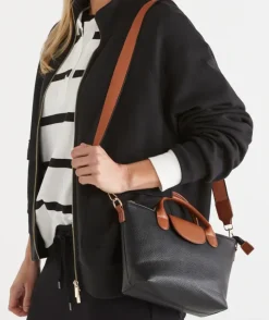 Two-Tone Faux Leather Tote Bag - Black