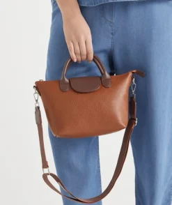 Two-Tone Faux Leather Tote Bag - Brown