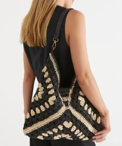 Two-Tone Raffia Shoulder Bag