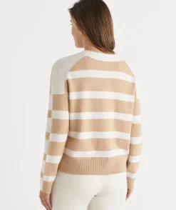 V Neck Contrast Stripe Cardigan