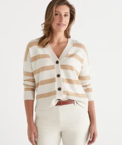 V Neck Contrast Stripe Cardigan