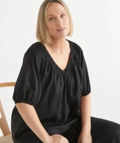 V Neck Ruched Short Sleeve Top