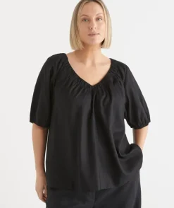 V Neck Ruched Short Sleeve Top