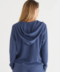 Waffle Zip Through Lounge Hooded Top