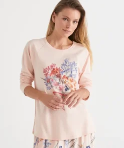 Winter Bloom Floral Long Sleeve Pyjama Top - Pink